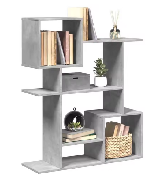 Roomdivider Boekenkast – 5 Vakken, Betonlook & Houtcomposiet