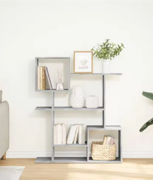 Roomdivider Boekenkast – 5 Vakken, Betonlook & Houtcomposiet