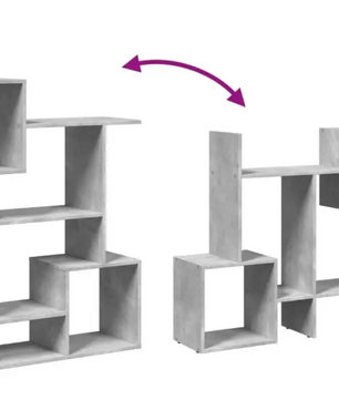 Roomdivider Boekenkast – 5 Vakken, Betonlook & Houtcomposiet
