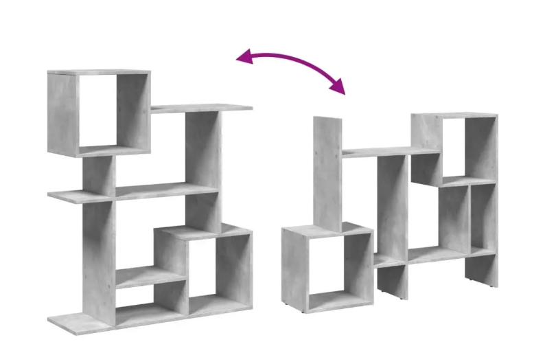 Roomdivider Boekenkast – 5 Vakken, Betonlook & Houtcomposiet
