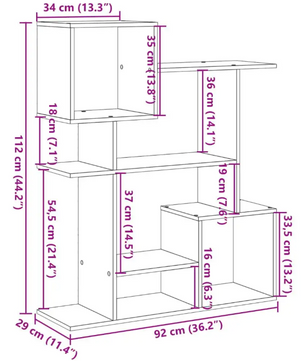 Roomdivider Boekenkast – 5 Vakken, Betonlook & Houtcomposiet