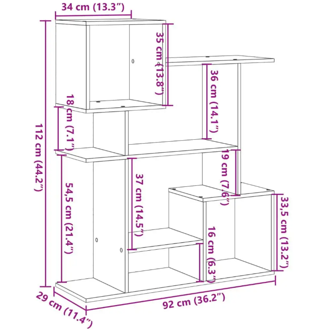 Roomdivider Boekenkast – 5 Vakken, Betonlook & Houtcomposiet