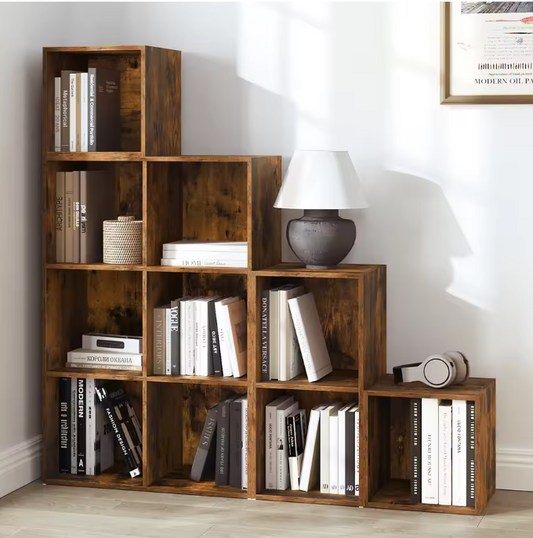 Boekenkast met 6/10 Opbergvakken – Vrijstaand Wandrek van Hout, Industrieel & Multifunctioneel