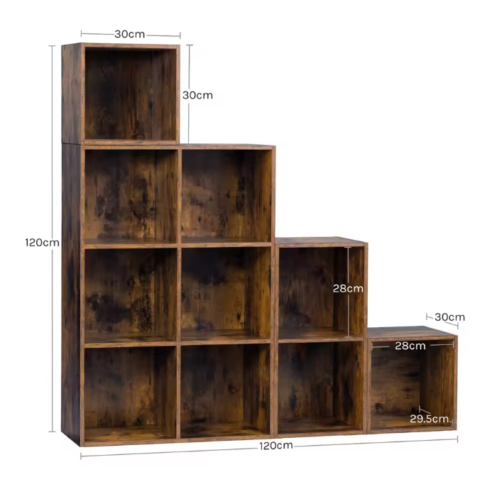 Boekenkast met 6/10 Opbergvakken – Vrijstaand Wandrek van Hout, Industrieel & Multifunctioneel