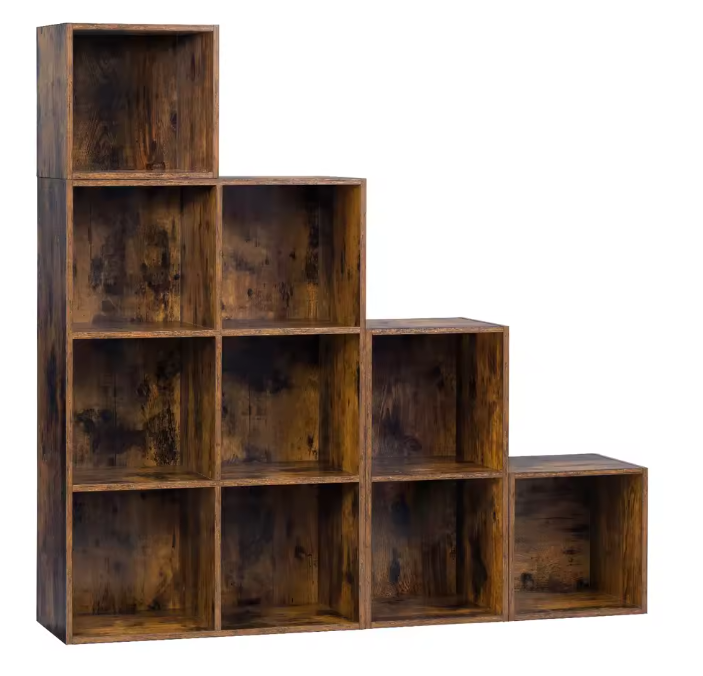 Boekenkast met 6/10 Opbergvakken – Vrijstaand Wandrek van Hout, Industrieel & Multifunctioneel