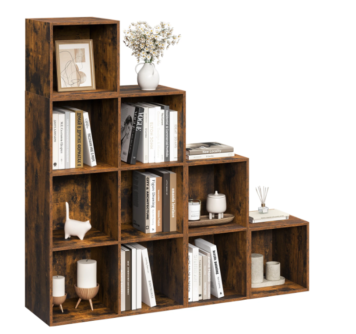Boekenkast met 6/10 Opbergvakken – Vrijstaand Wandrek van Hout, Industrieel & Multifunctioneel