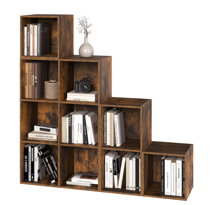 Boekenkast met 6/10 Opbergvakken – Vrijstaand Wandrek van Hout, Industrieel & Multifunctioneel