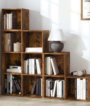 Boekenkast met 6/10 Opbergvakken – Vrijstaand Wandrek van Hout, Industrieel & Multifunctioneel