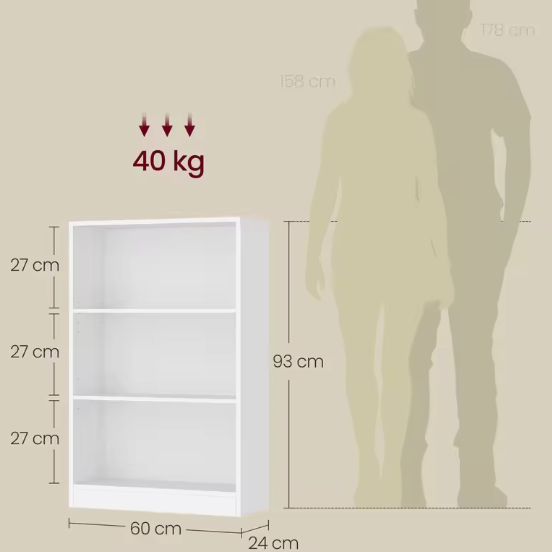 Boekenkast met 3 Niveaus – Scandinavisch Wandrek, Wit & Ruimtebesparend