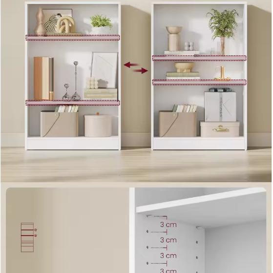 Boekenkast met 3 Niveaus – Scandinavisch Wandrek, Wit & Ruimtebesparend