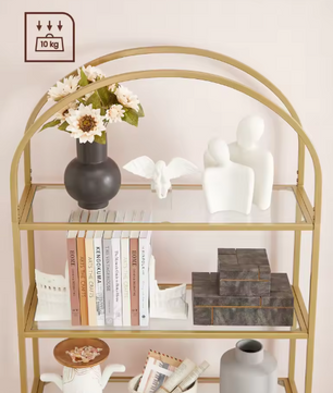Glazen Boekenkast met 5 Niveaus – Staand Wandrek met Gouden Frame, Modern & Luxe