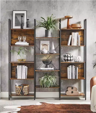 Boekenkast met 14 Niveaus – Industrieel Wandrek van Hout & Metaal, Vintage Bruin/Zwart