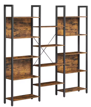 Boekenkast met 14 Niveaus – Industrieel Wandrek van Hout & Metaal, Vintage Bruin/Zwart
