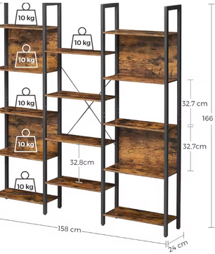 Boekenkast met 14 Niveaus – Industrieel Wandrek van Hout & Metaal, Vintage Bruin/Zwart