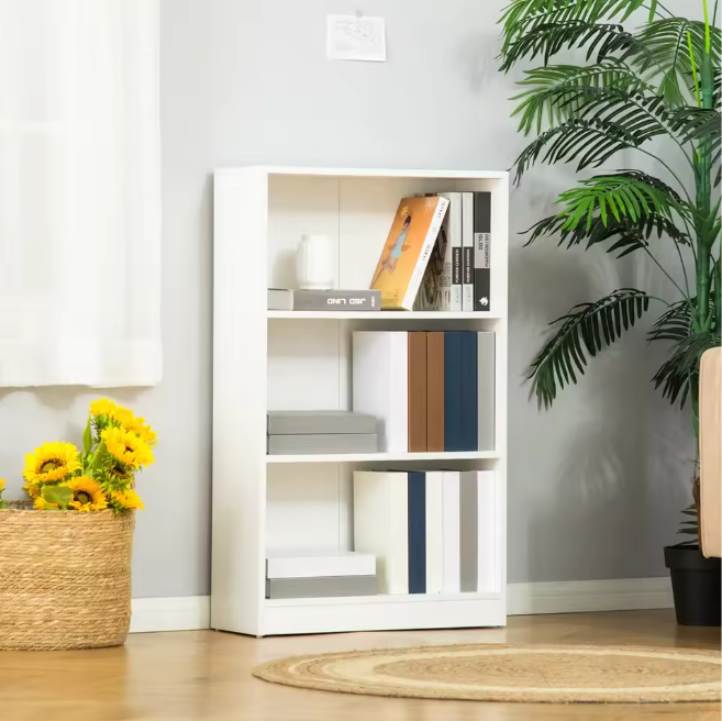Boekenkast met 3 Open Vakken – Moderne Opbergkast van Hout, Wit & Functioneel