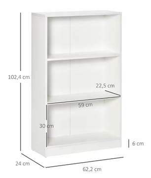 Boekenkast met 3 Open Vakken – Moderne Opbergkast van Hout, Wit & Functioneel