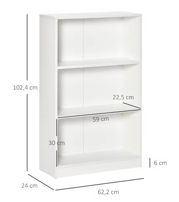 Boekenkast met 3 Open Vakken – Moderne Opbergkast van Hout, Wit & Functioneel