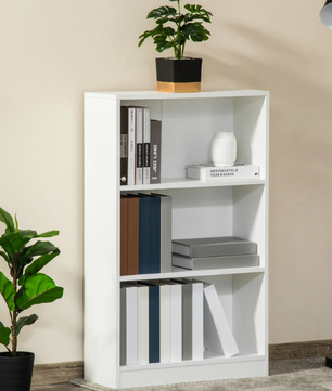 Boekenkast met 3 Open Vakken – Moderne Opbergkast van Hout, Wit & Functioneel
