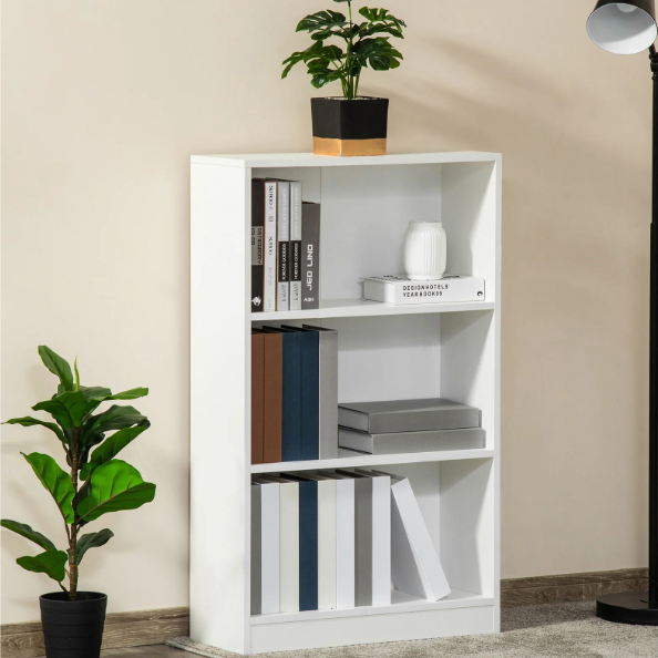 Boekenkast met 3 Open Vakken – Moderne Opbergkast van Hout, Wit & Functioneel