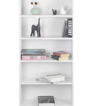 Boekenkast met 5 Vakken – Moderne Staande Opbergkast van Hout & Metaal, Wit/Licht Eiken