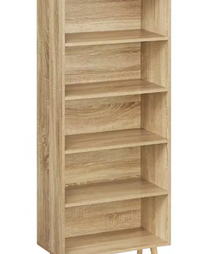 Boekenkast met 5 Vakken – Moderne Staande Opbergkast van Hout & Metaal, Wit/Licht Eiken