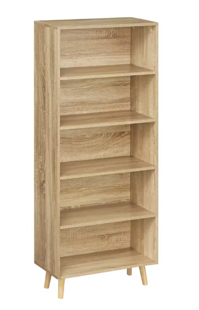 Boekenkast met 5 Vakken – Moderne Staande Opbergkast van Hout & Metaal, Wit/Licht Eiken