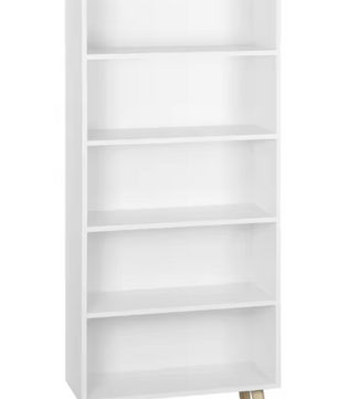 Boekenkast met 5 Vakken – Moderne Staande Opbergkast van Hout & Metaal, Wit/Licht Eiken