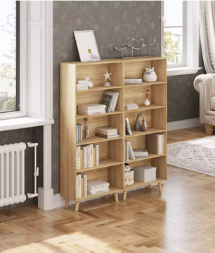 Boekenkast met 5 Vakken – Moderne Staande Opbergkast van Hout & Metaal, Wit/Licht Eiken