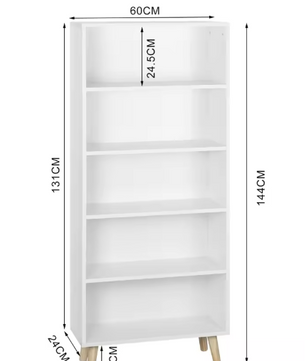 Boekenkast met 5 Vakken – Moderne Staande Opbergkast van Hout & Metaal, Wit/Licht Eiken