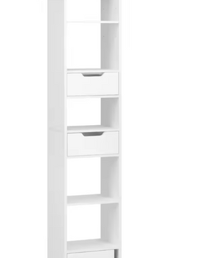 Smalle Hoge Boekenkast met 6 Vakken, 2 Lades & Deurvak – Vrijstaand Opslagrek