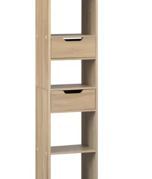 Smalle Hoge Boekenkast met 6 Vakken, 2 Lades & Deurvak – Vrijstaand Opslagrek