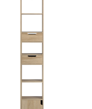 Smalle Hoge Boekenkast met 6 Vakken, 2 Lades & Deurvak – Vrijstaand Opslagrek