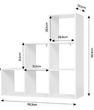 Witte Boekenkast met 6 Vakken – Moderne Opbergkast 90 cm