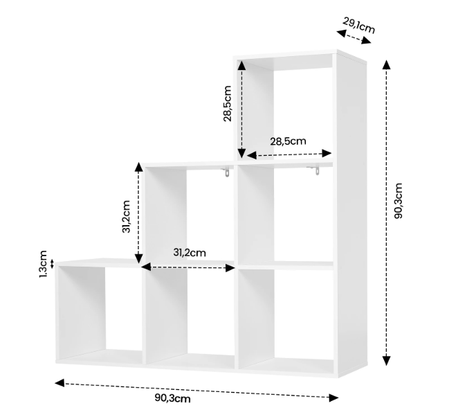 Witte Boekenkast met 6 Vakken – Moderne Opbergkast 90 cm