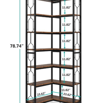 Industriële Hoekboekenkast – 7-Lagen Houten & Metalen Opbergrek