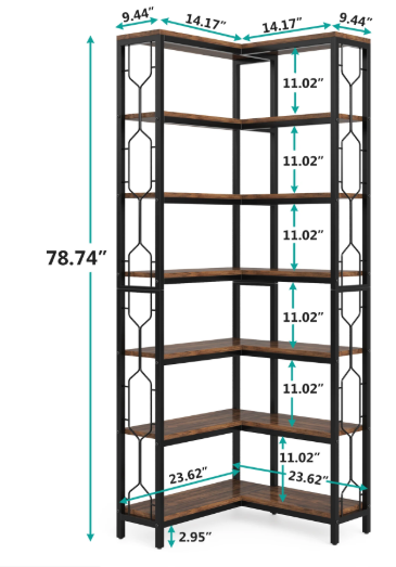 Industriële Hoekboekenkast – 7-Lagen Houten & Metalen Opbergrek