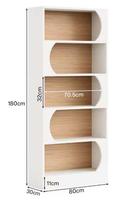Moderne Witte Boekenkast – 5-Lagen Open Vakkenkast 90 cm