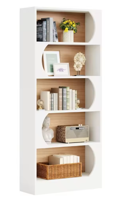 Moderne Witte Boekenkast – 5-Lagen Open Vakkenkast 90 cm