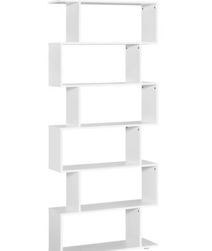 Witte Boekenkast S-Vorm – 6 Open Planken 191 cm Hoog