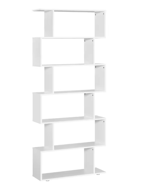 Witte Boekenkast S-Vorm – 6 Open Planken 191 cm Hoog