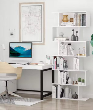 Witte Boekenkast S-Vorm – 6 Open Planken 191 cm Hoog