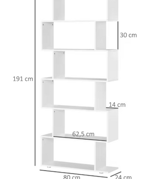 Witte Boekenkast S-Vorm – 6 Open Planken 191 cm Hoog
