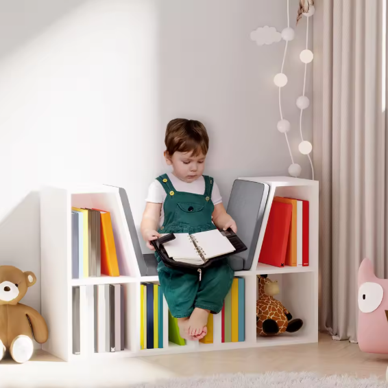 Boekenkast met Zitplaats – Kinderkast met 6 Vakken & Kussen