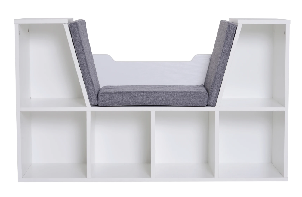 Boekenkast met Zitplaats – Kinderkast met 6 Vakken & Kussen