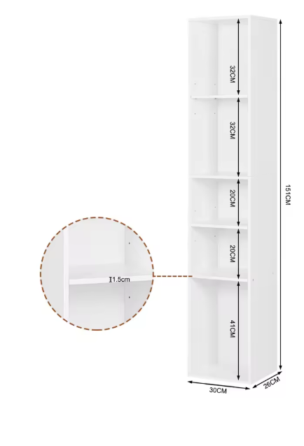 Boekenkast met 5 Vakken – Vrijstaand & Compact Opbergrek 151 cm Hoog