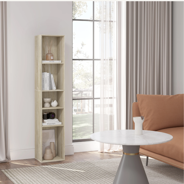 Boekenkast met 5 Vakken – Vrijstaand & Compact Opbergrek 151 cm Hoog