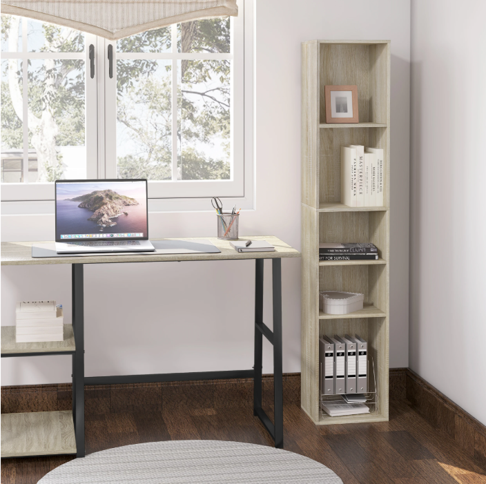 Boekenkast met 5 Vakken – Vrijstaand & Compact Opbergrek 151 cm Hoog