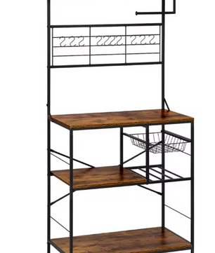 Keukenrek met 5 Planken – Vrijstaand Opbergrek met Mand & Rolhouder, 168 cm Hoog