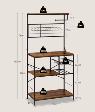 Keukenrek met 5 Planken – Vrijstaand Opbergrek met Mand & Rolhouder, 168 cm Hoog