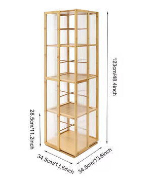 Draaibare Boekenkast 360° – Bamboe Opbergrek met 4 Lagen, 123 cm Hoog